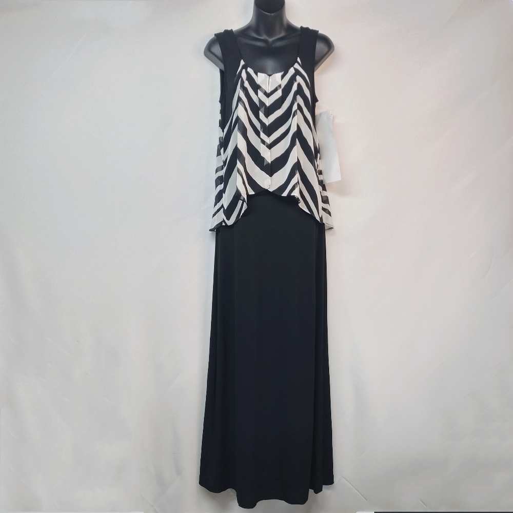Connected Apparel Black White Striped Full-length Overlay Dress Size 6 NWT - Picture 3 of 10